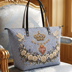 Crowned Immaculate Heart - Leather Tote Bag
