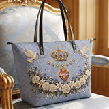 Crowned Immaculate Heart - Leather Tote Bag