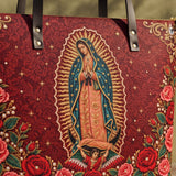 Our Lady of Guadalupe - Rosa - Leather Tote Bag