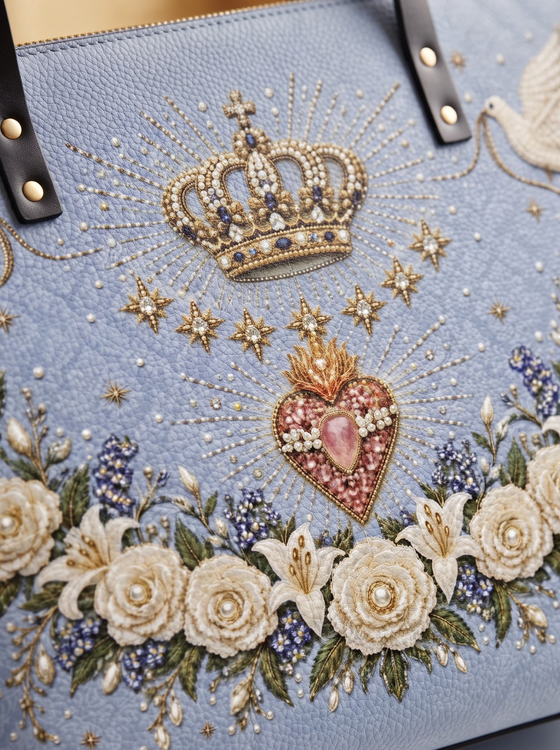 Crowned Immaculate Heart - Leather Tote Bag