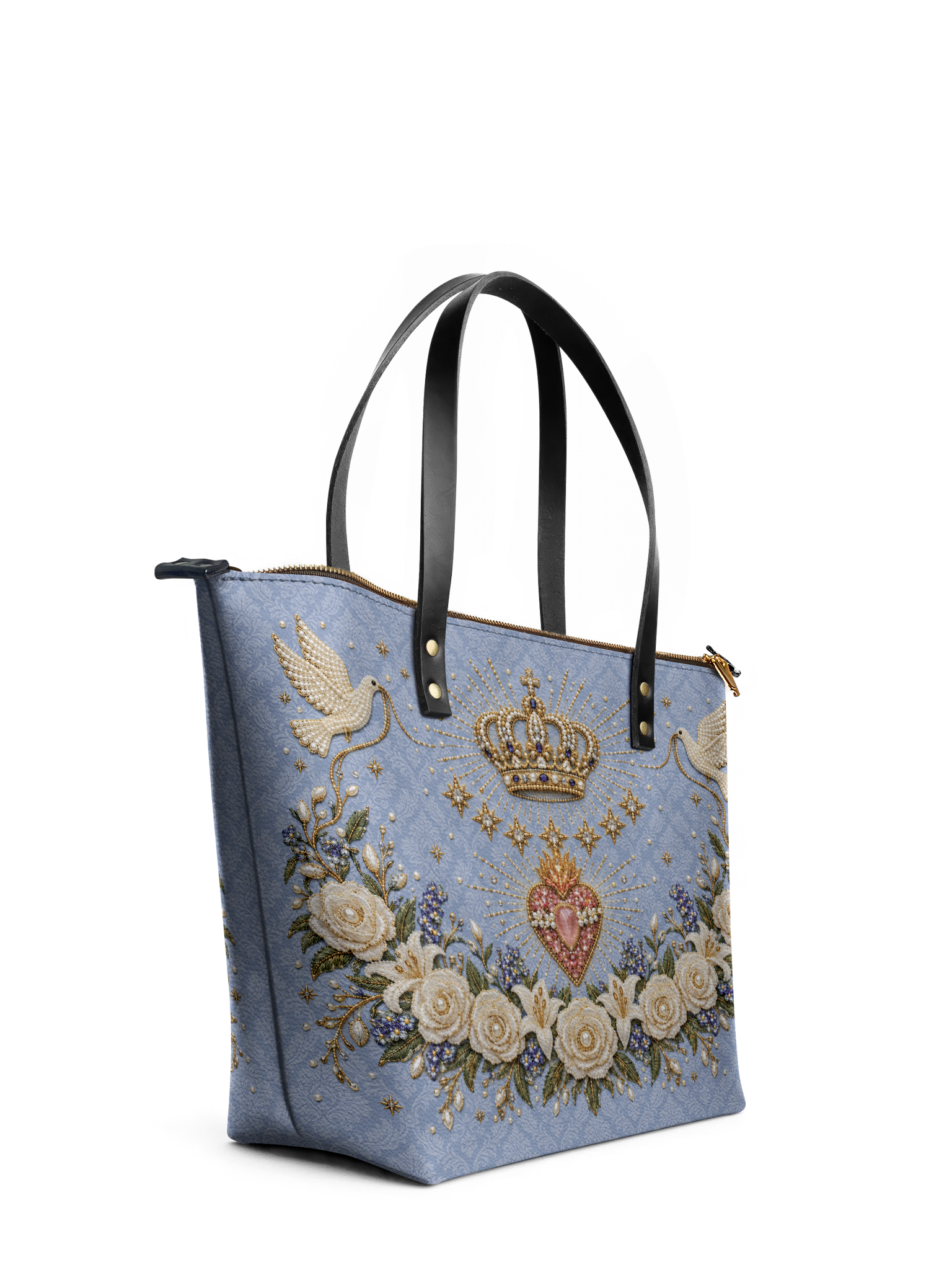 Crowned Immaculate Heart - Leather Tote Bag
