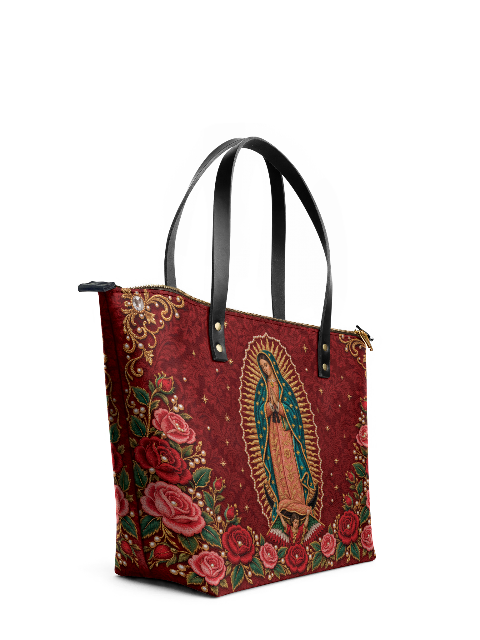 Our Lady of Guadalupe - Rosa - Leather Tote Bag