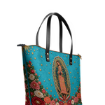 Our Lady of Guadalupe - Turquesa - Leather Tote Bag