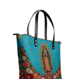 Our Lady of Guadalupe - Turquesa - Leather Tote Bag