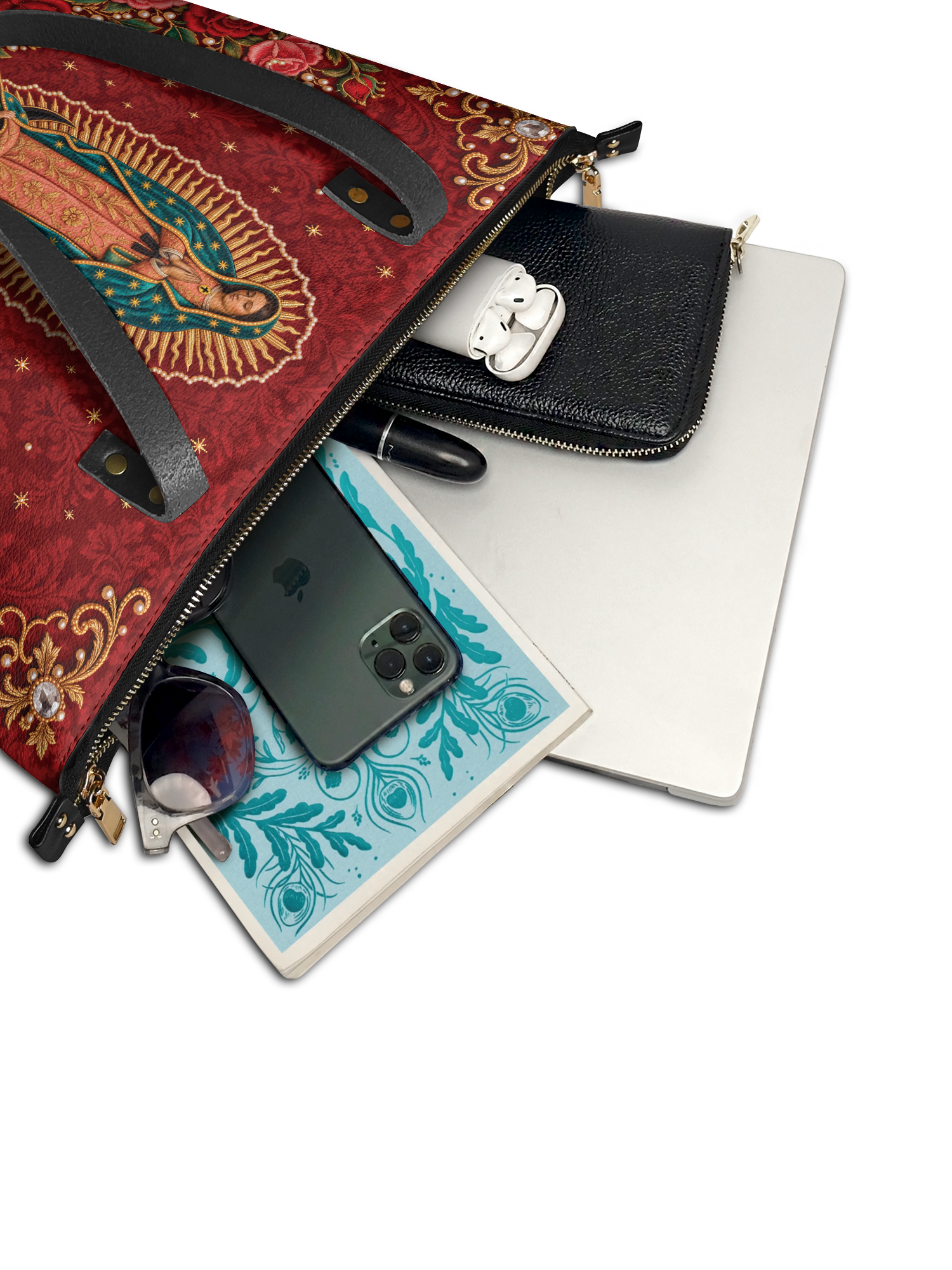 Our Lady of Guadalupe - Rosa - Leather Tote Bag