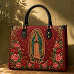 Our Lady of Guadalupe Rosa Brown Interior - Deluxe Leather Handbag