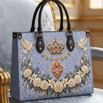 Crowned Immaculate Heart Brown Interior - Deluxe Leather Handbag