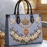 Crowned Immaculate Heart Brown Interior - Deluxe Leather Handbag
