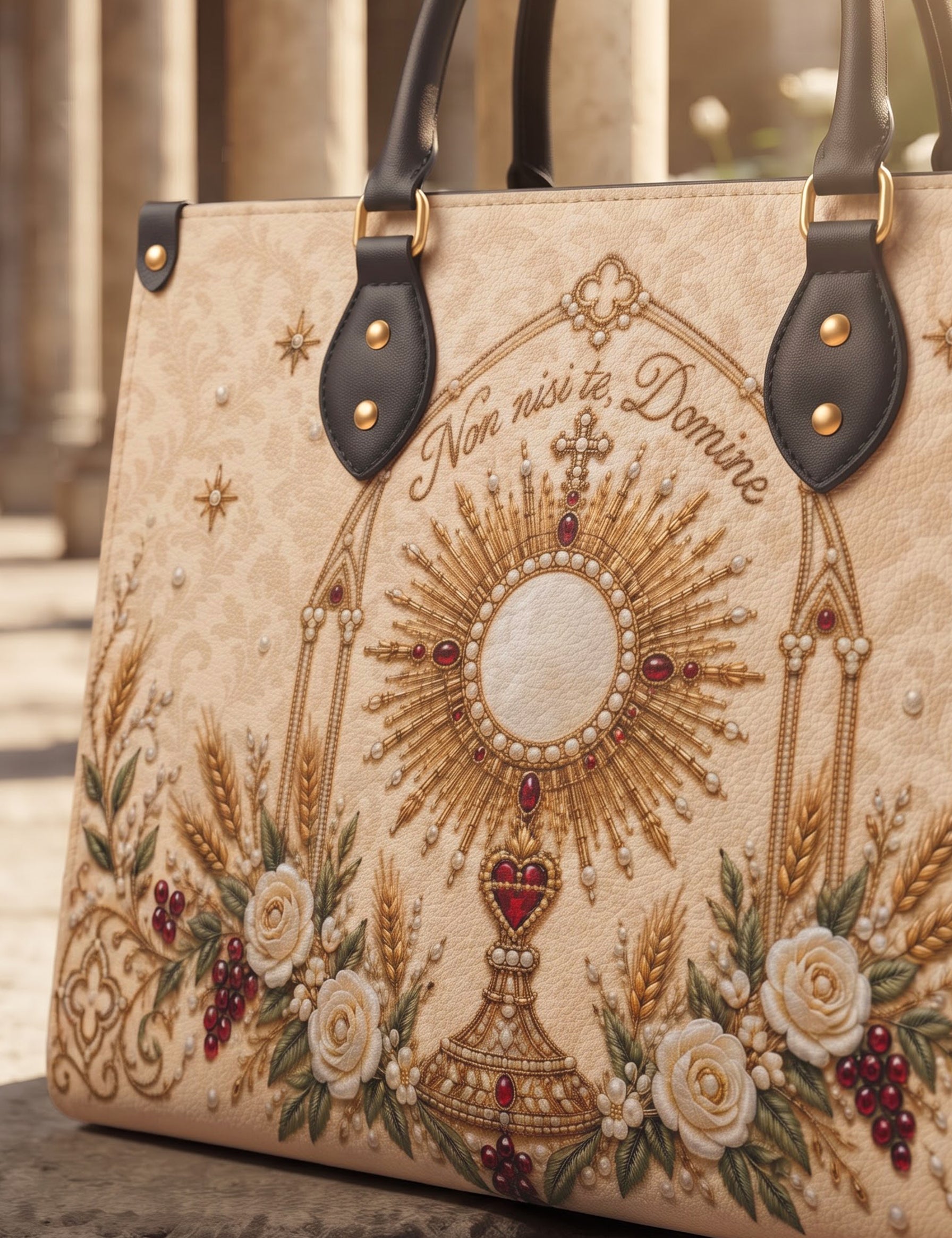 Eucharistic Adoration Brown Interior - Deluxe Leather Handbag