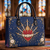 Seven Sorrows Heart Blue Interior - Deluxe Leather Handbag