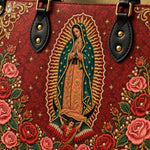 Our Lady of Guadalupe Rosa Brown Interior - Deluxe Leather Handbag