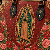 Our Lady of Guadalupe Rosa Brown Interior - Deluxe Leather Handbag
