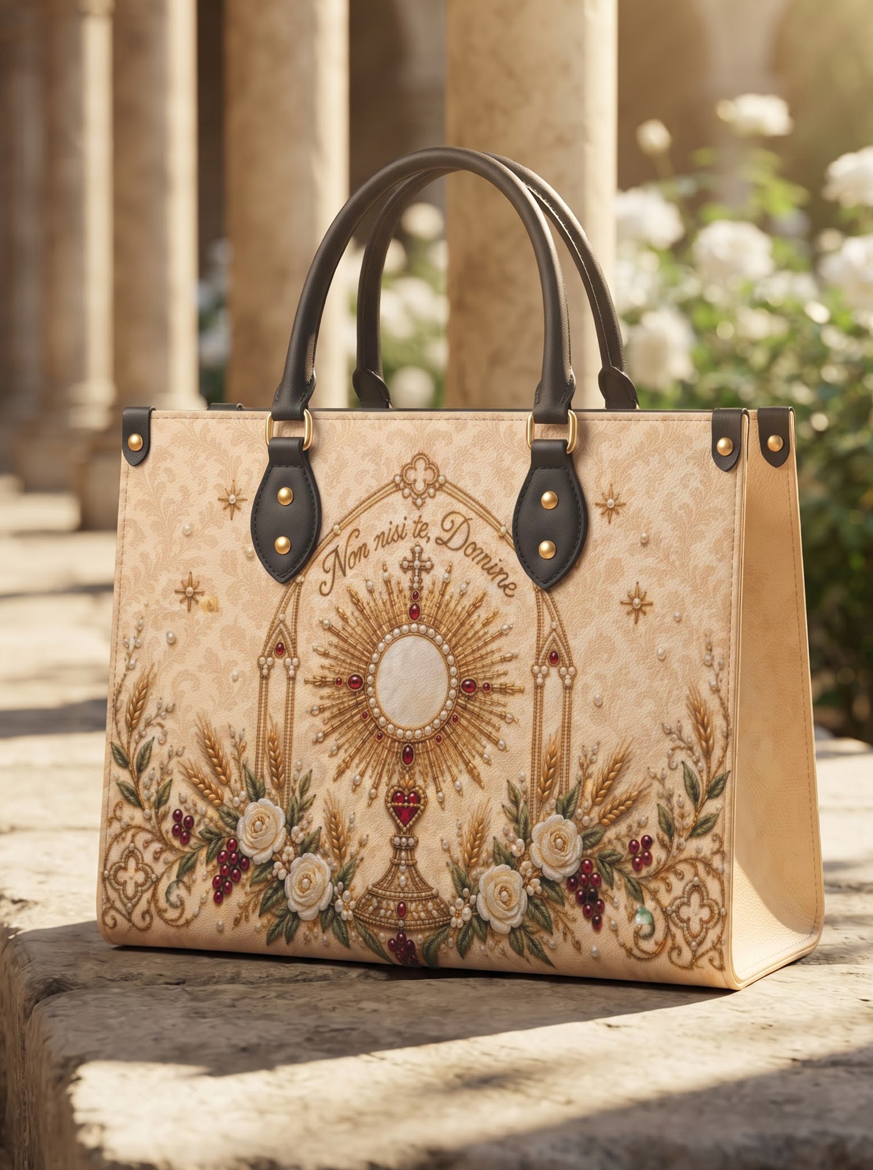 Eucharistic Adoration Brown Interior - Deluxe Leather Handbag