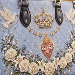 Crowned Immaculate Heart Brown Interior - Deluxe Leather Handbag