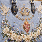 Crowned Immaculate Heart Brown Interior - Deluxe Leather Handbag
