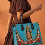 Our Lady of Guadalupe Turquesa Brown Interior - Deluxe Leather Handbag