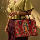 Our Lady of Guadalupe Rosa Brown Interior - Deluxe Leather Handbag