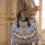 Crowned Immaculate Heart Brown Interior - Deluxe Leather Handbag