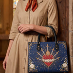 Seven Sorrows Heart Blue Interior - Deluxe Leather Handbag