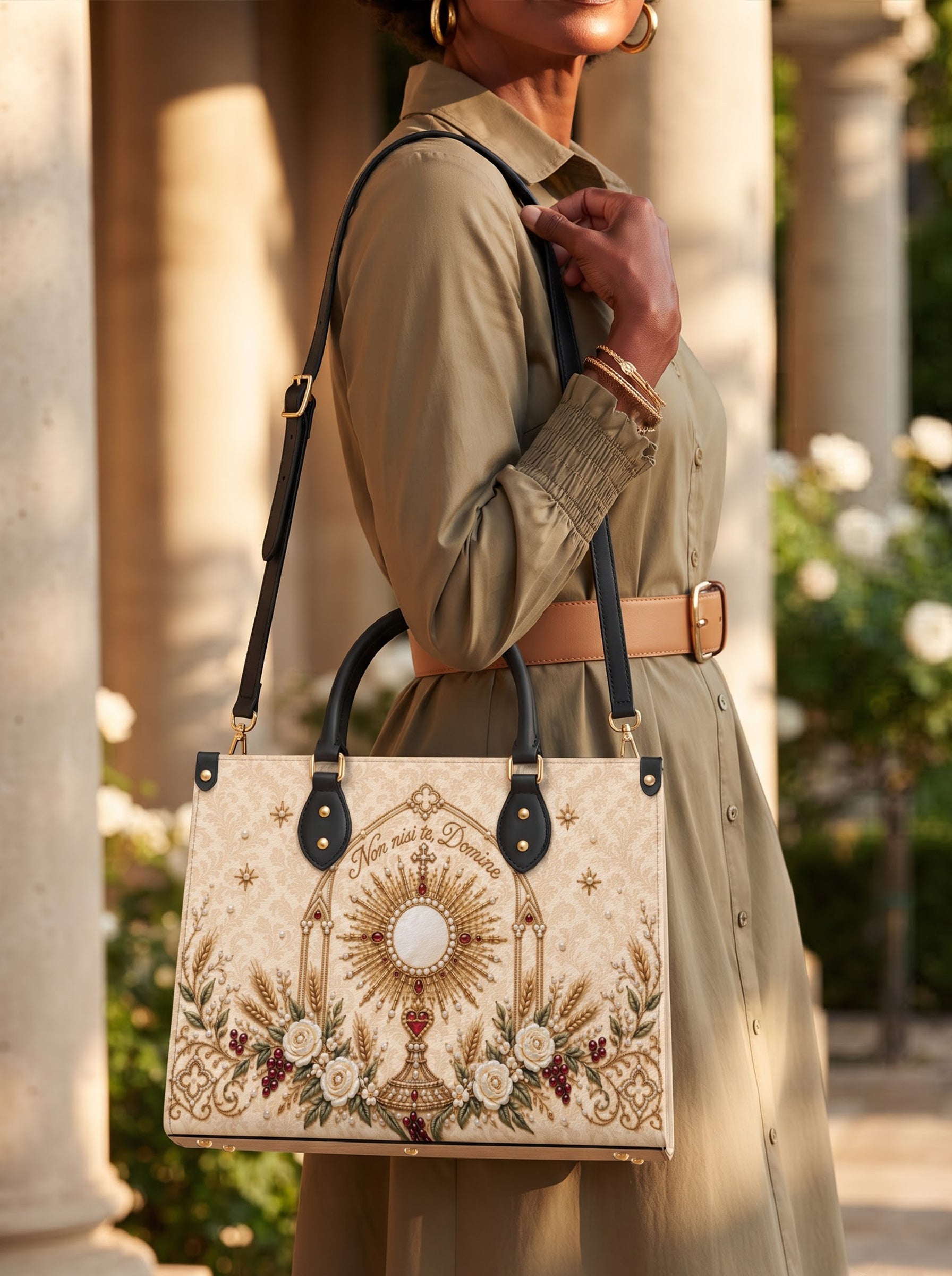 Eucharistic Adoration Brown Interior - Deluxe Leather Handbag