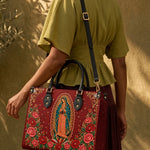 Our Lady of Guadalupe Rosa Brown Interior - Deluxe Leather Handbag