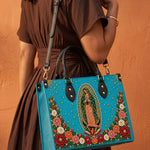 Our Lady of Guadalupe Turquesa Brown Interior - Deluxe Leather Handbag