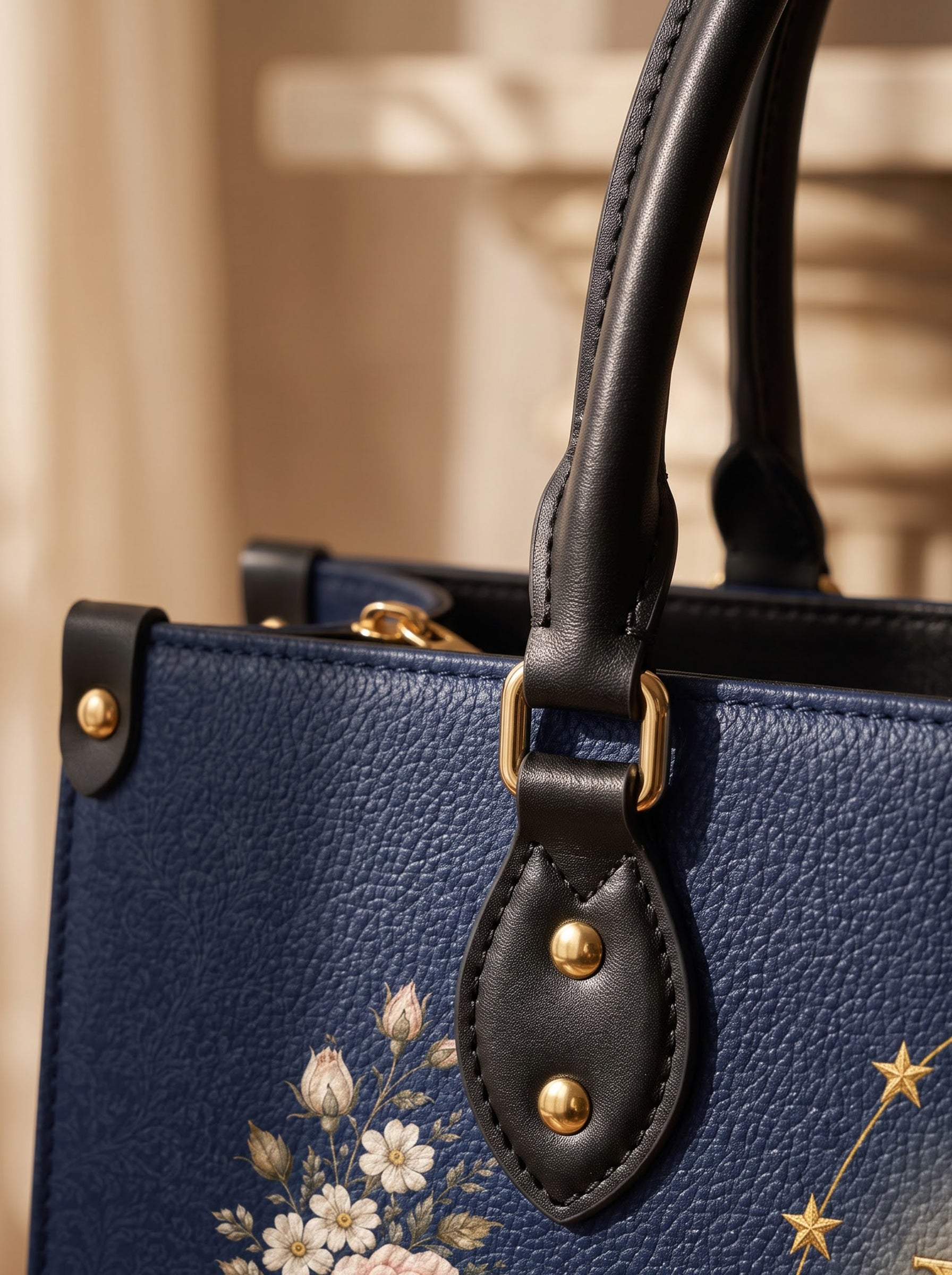 Miraculous Medal Blue Interior - Deluxe Leather Handbag