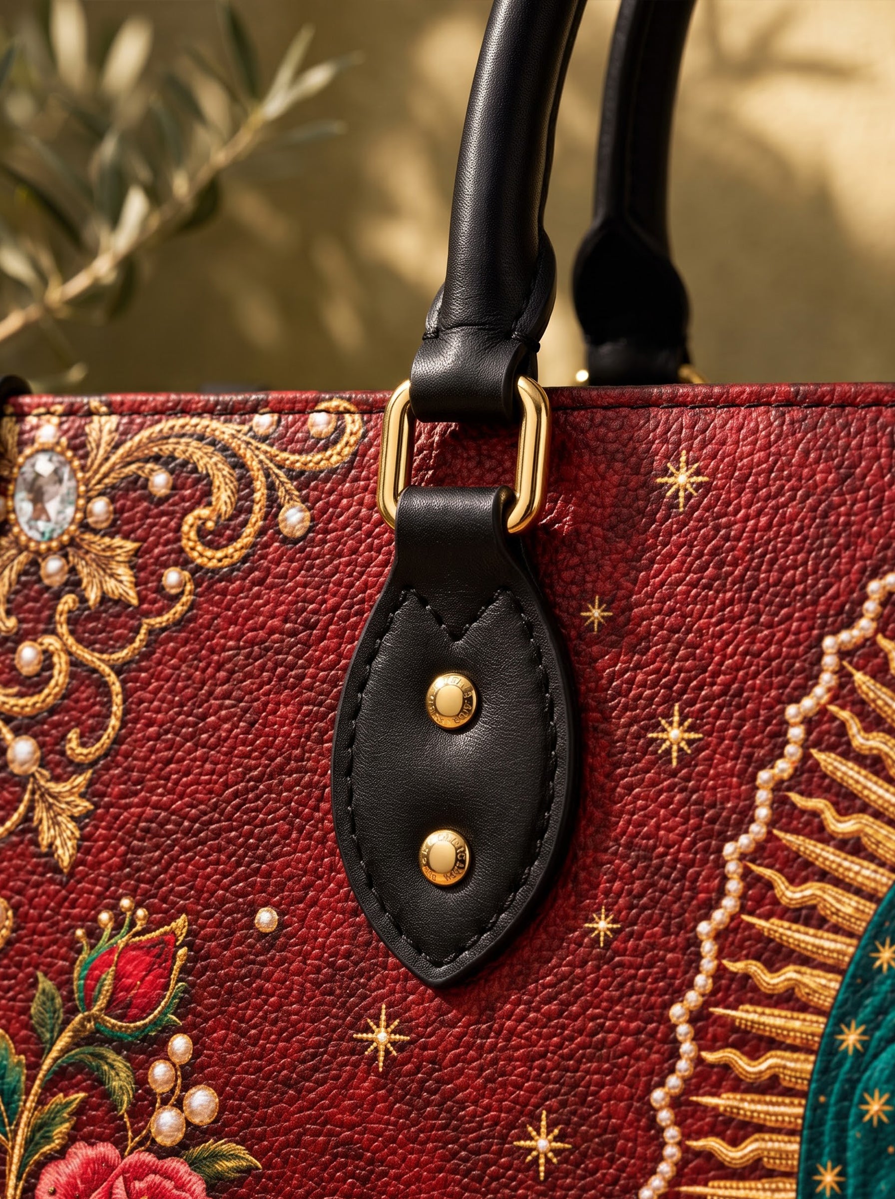 Our Lady of Guadalupe Rosa Brown Interior - Deluxe Leather Handbag