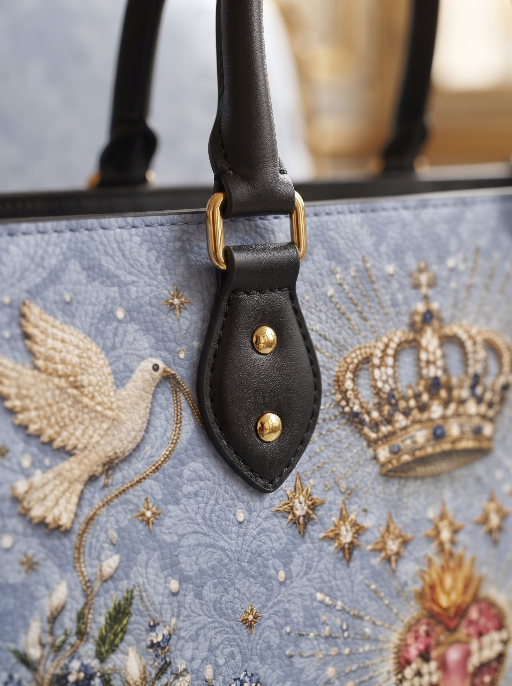 Crowned Immaculate Heart Brown Interior - Deluxe Leather Handbag