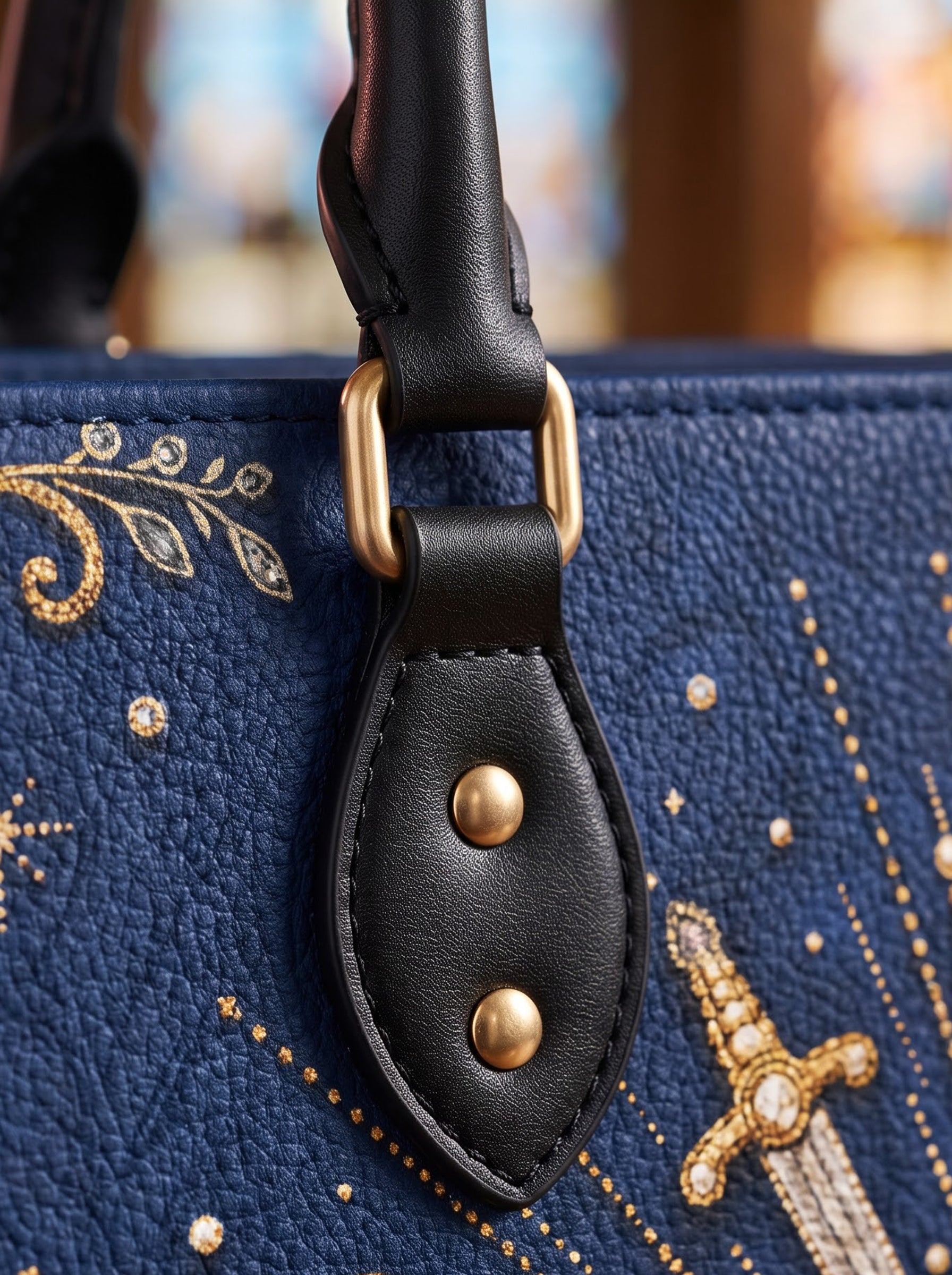 Seven Sorrows Heart Blue Interior - Deluxe Leather Handbag