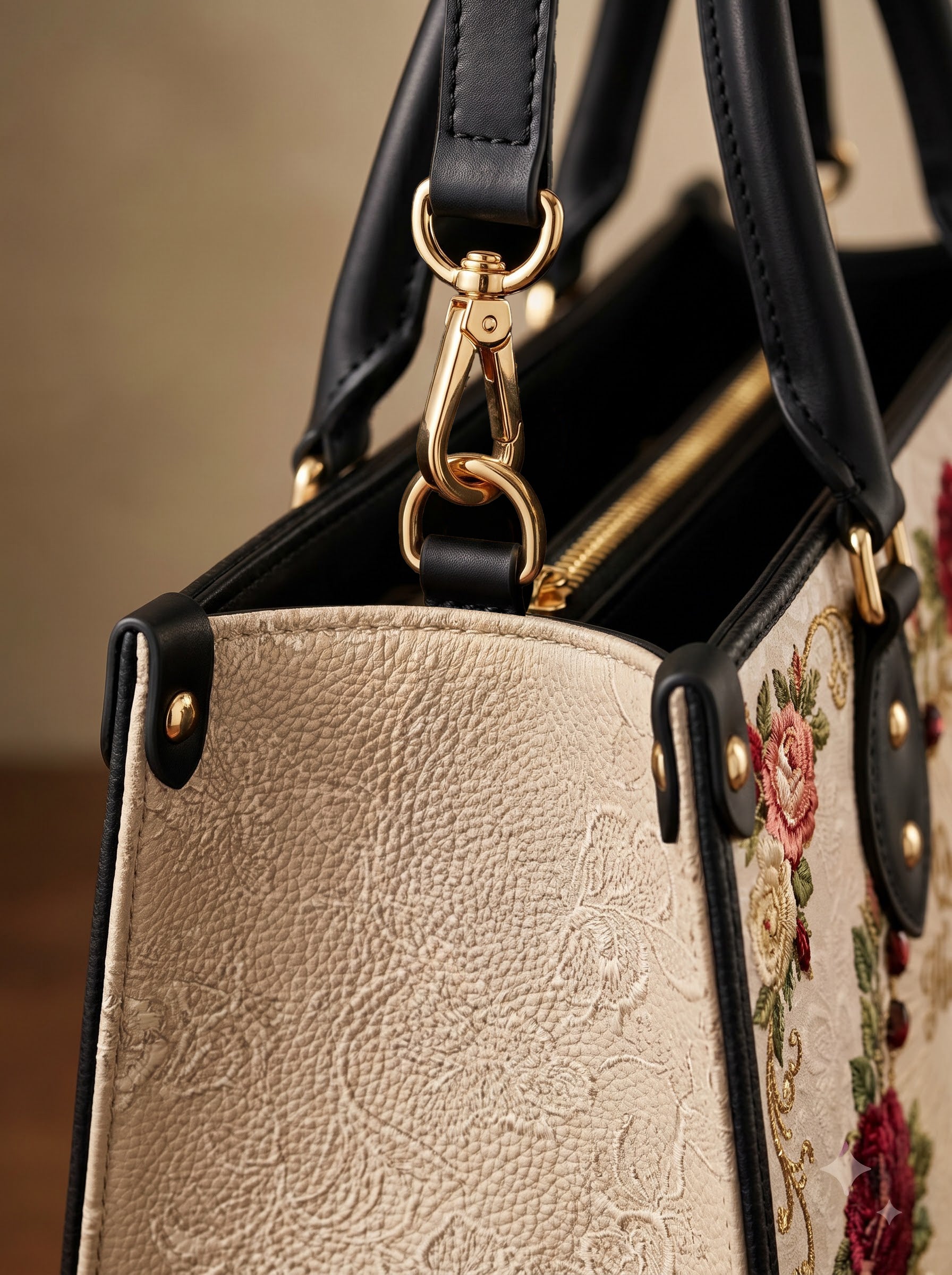 Our Lady of the Rosary Brown Interior - Deluxe Leather Handbag