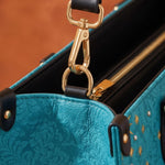 Our Lady of Guadalupe Turquesa Brown Interior - Deluxe Leather Handbag