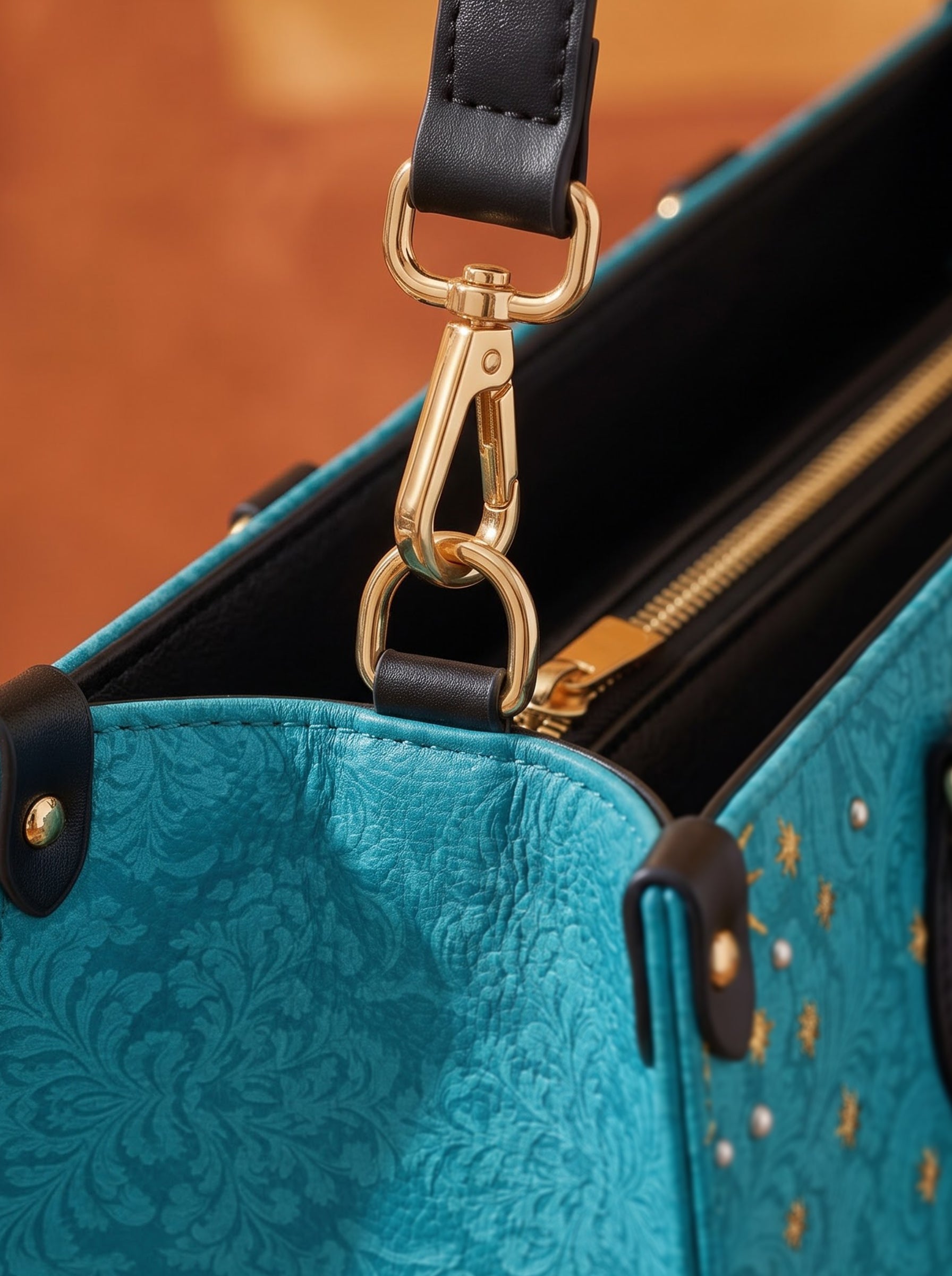 Our Lady of Guadalupe Turquesa Brown Interior - Deluxe Leather Handbag
