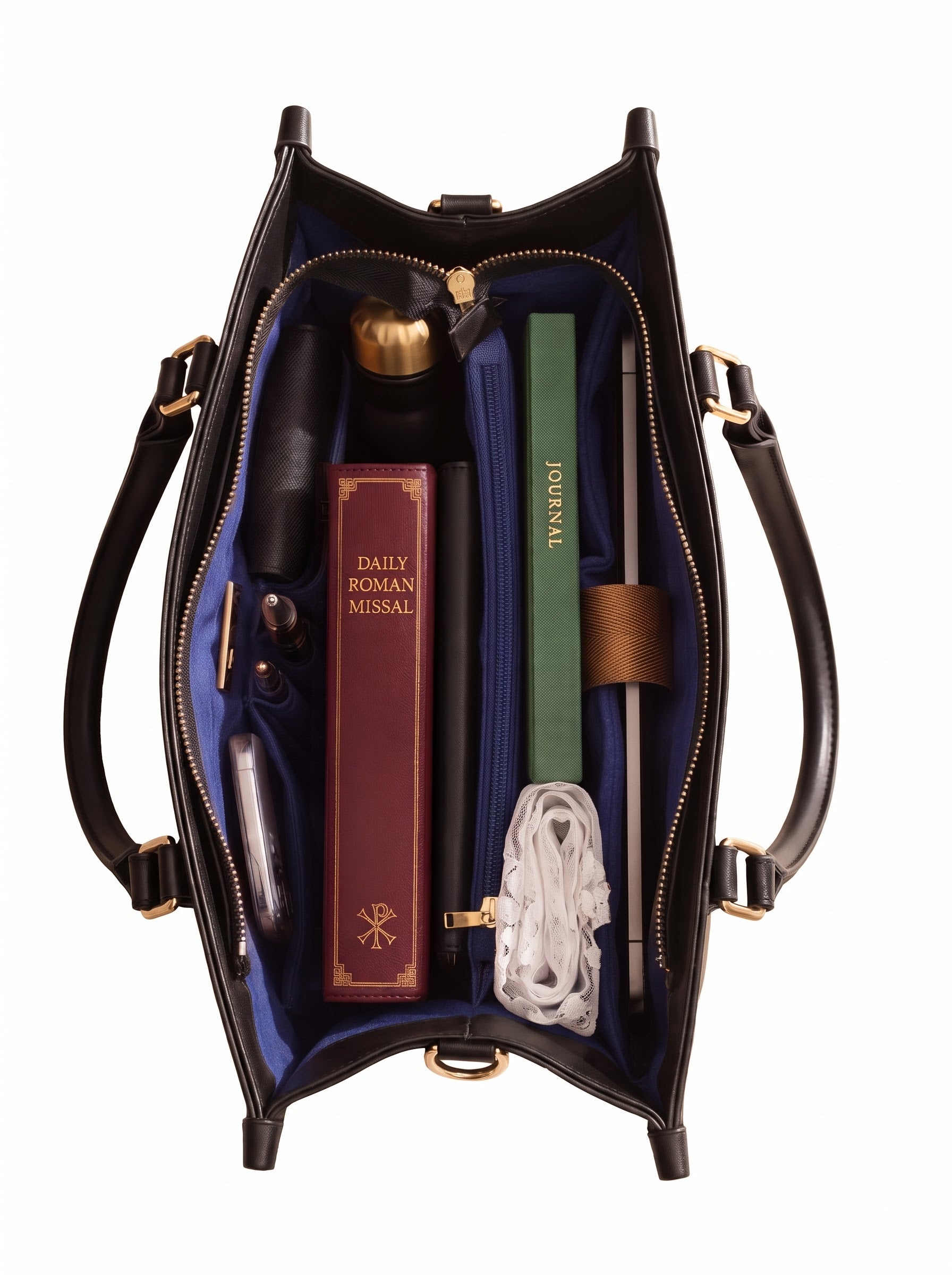 Miraculous Medal Blue Interior - Deluxe Leather Handbag